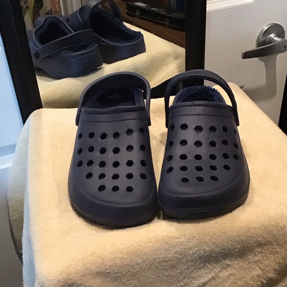 Kids Navy Blue Slip-On Clog with Fleece Lining